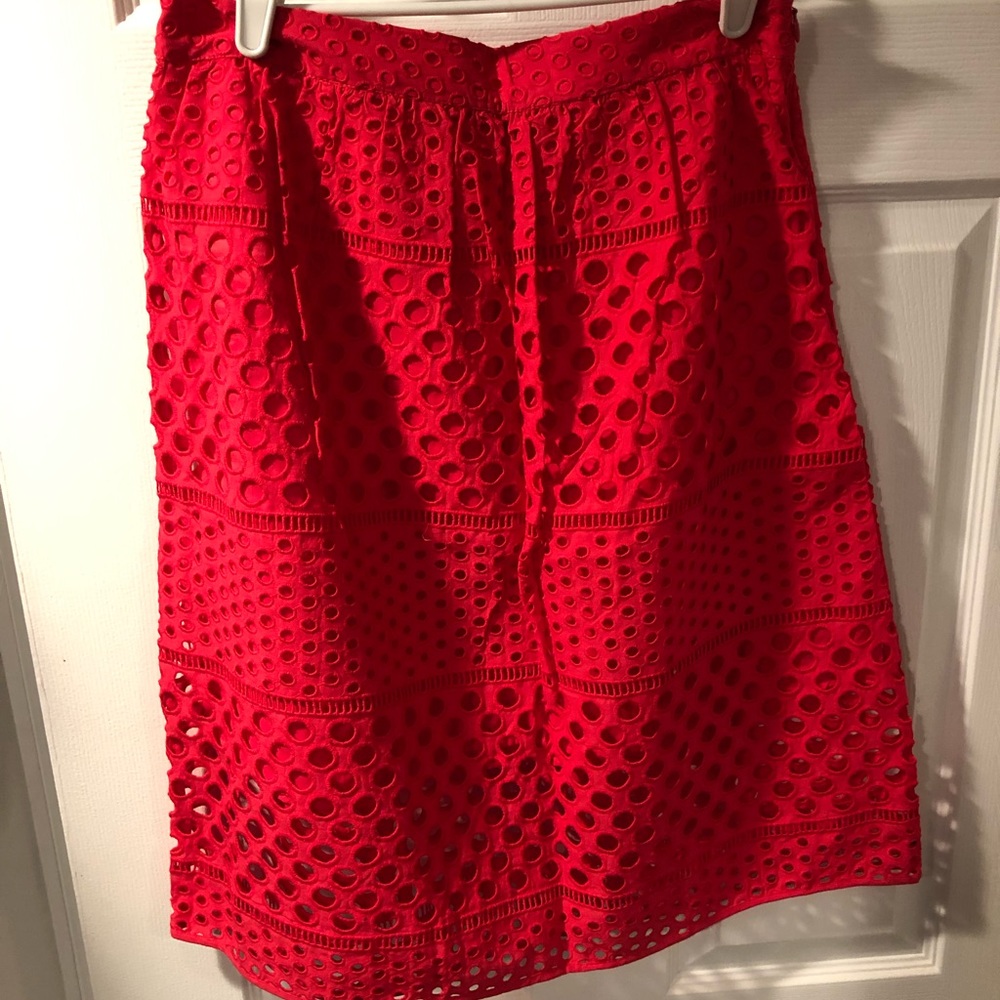 Eyelet coral midi skirt